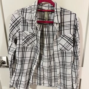 Black and White Plaid Cotton Button-Up Shirt by Dizzy Love